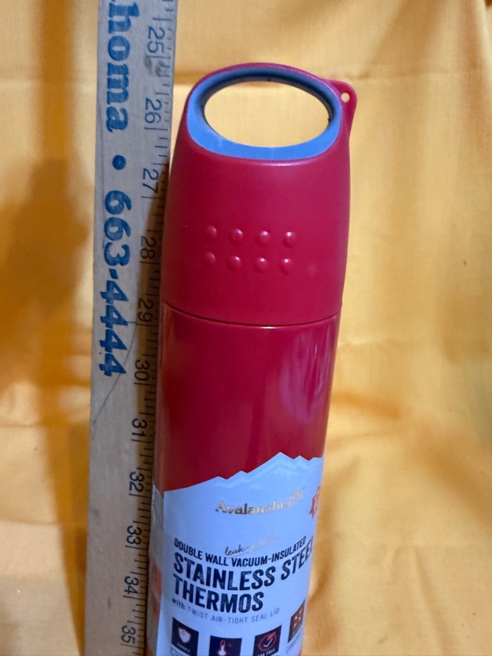 Avalanche Red Stainless Steel Thermos with Black Label